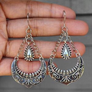 Teardrop Boho Earrings Dangle Stainless Steel Silver Jewelry Boheme